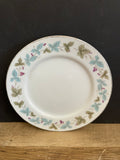 €€ Vintage Fine China MS Japan #6701 Set/6 6.25”Bread Plates Grapevine Green and Blue Silver Rim