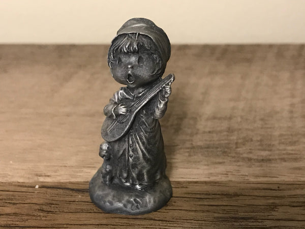 <€€* Vintage Hallmark Little Gallery Fine Pewter Girl Playing Ukulele w/ Dog 1980 Miniatures