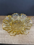a** Vintage Gold Glass Candy Dish Serving Bowl Apple & Grape Embossed Cut Bottom Ruffled Rim