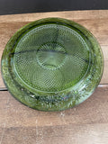 €¥ Vintage Depression Glass Green Divided 10” Dessert Luncheon Plates Etched Flowers Set/4