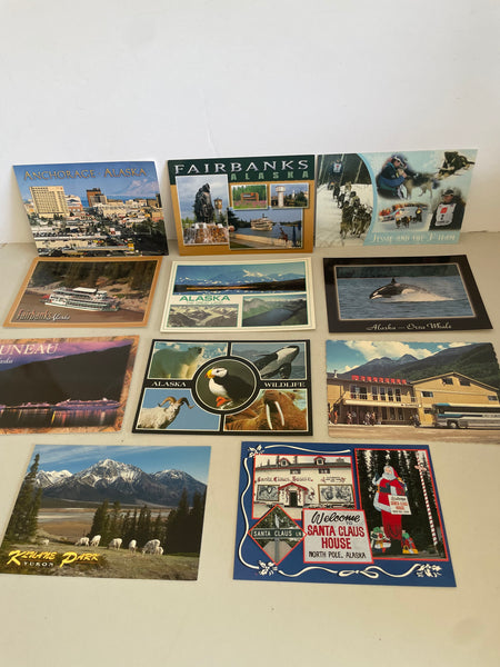 <€€ Vintage UNUSED Post Cards ALASKA Fairbanks Juneau Anchorage North Pole Lot/13