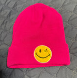 +* Women’s Juniors Hot Pink with Yellow Smiley Face Medium Weight Winter Beanie Stocking Hat Cap One Size