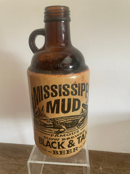 Vintage MISSISSIPPI Brewing Co MUD Black & Tan Beer Finger Hook Jug 1qt 32oz