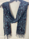 +* Womens/Juniors Black & Turquoise Fashion Scarf with Fringe Rayon 63x26