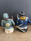 a* Vintage Set/2 Porcelain Coin Banks by INARCO Civil War Soldiers Rubber Plugs Japan