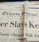+* AS-IS Vintage Orlando Sentinel Sniper Slays JFK Kennedy Assassination Nov 23 1963 Newspaper