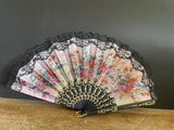+ Lace & Fabric Floral Victorian Hand Fan 16” W x 9” Opened