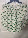 +* Womens/Juniors Old Navy XSmall White Boho 3/4 Sleeve Blouse Top White with Green Butterflies