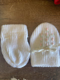 +* Baby Newborn Toddler Girls White & Pink Mittens