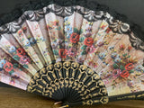 + Lace & Fabric Floral Victorian Hand Fan 16” W x 9” Opened