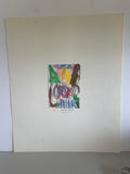 +^h Japanese Fukuoka Nobuo Original Art Expressionism Portrait Drawing Watercolor Signed 六 Six