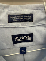 * Mens Honors 16-1/2 Sz 32/33 Single Needle Tailoring Blue Button Down Cotton Long Sleeve Shirt