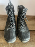 +* Womens/Juniors Black Ankle Lace Up Winter Boots Sz 6 UK Sz 4 Faux Lambswool by Global Win