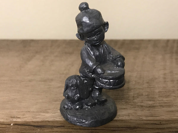 <€€* Vintage RB Michael Ricker Bartlett Pewter Drummer Boy w/ Dog 1985