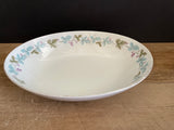 € Vintage Fine China MS Japan #6701 Oval White Serving Vegetable Bowl Grapevine Green and Blue Silver Rim