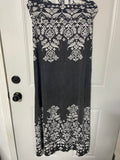 +^ Women’s Juniors Large Derek Heart Maxi Halter Dress Faded Black with White Damask Design