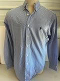 Mens Ralph Lauren Polo Logo Classic Fit Medium Blue Mini Plaid Cotton Button Down Long Sleeve