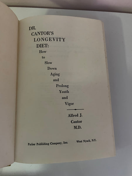 <€€ Vintage Dr. Alfred Cantor’s Longevity Diet 1967 Hardcover 1st Edition