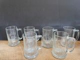 ** Set/6 Clear Glass BEER MUGS SCHOONER w/ History Ship Sailing Etched