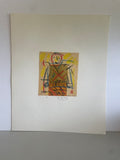 *^ Japanese Fukuoka Nobuo Original Art Expressionism Portrait Drawing Watercolor Signed 九 Nine