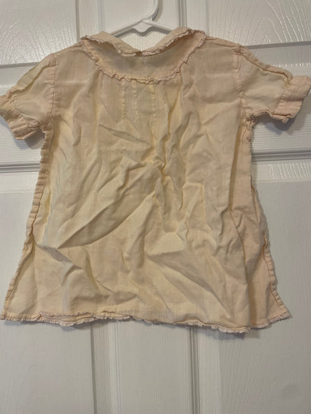 * Vintage Beige Infant Baby Dressing Gown w/ Lace Collar & Hem