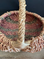 <€€ Woven Rattan 19” Gathering Basket Pink, Beige & Green Colors