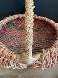 <€€ Woven Rattan 19” Gathering Basket Pink, Beige & Green Colors