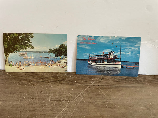 + Vintage UNUSED POST CARDS Lake OKOBOJI in IOWA The Queen Spirit Lake Vacation Village