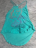 +* Womens/Juniors Hang Ten Medium Green Razor Back Straps Flowing High Low Top Tank