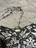 +^ Women’s Juniors Large Derek Heart Maxi Halter Dress Faded Black with White Damask Design
