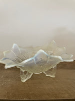 a** [glow?] €*~ Vintage Iridescent Depression Glass Candy Dish Pressed & Etched Glow Footed