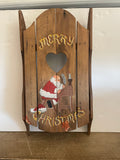 +^ Vintage Stenciled Merry CHRISTMAS Santa Wood Sleigh  20” L x 10.5” W