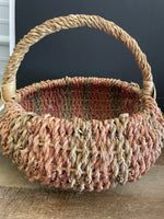<€€ Woven Rattan 19” Gathering Basket Pink, Beige & Green Colors