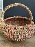 <€€ Woven Rattan 19” Gathering Basket Pink, Beige & Green Colors