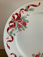 <€€ Dynasty CHRISTMAS SPIRIT Fine China Set/2 Saucers Ribbons & Poinsettia