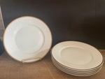 + Vintage Pfeiffer & Lowenstein Schlackenwerth Austria Empire II White China Gold Rim Set/5 DINNER PLATES 1940s