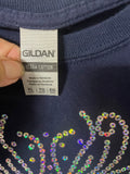 +* Youth XLarge Navy Blue Long Sleeve Tshirt Bedazzled “Fusion” Gildan Ultra Cotton