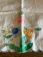 White Tea Towel with Multi Colored Appliqués Hand Towel Cotton