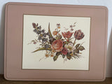 + Vintage PIMPERNAL Hard Placemats Set/3 3 Floral Designs Cork Backing England Pink Border
