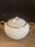 + Vintage Pfeiffer & Lowenstein Schlackenwerth Austria Empire II White China Gold Rim SUGAR BOWL w/Lid & CREAMER 1940s
