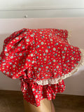 +* Adult Medium/Large Old-Fashion Pioneer Prairie Bonnet Style Sun Hat Blue Flowers on Red with White Trim
