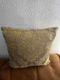 +* Square 16” Raised Velour Damask Design on Satiny Pillow Beige Zipper Closure Beaded Fringe