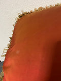 +* Square 17” Raised Velour Floral on Satiny Pillow Gold & Pinkish Red Zipper Closure Looped Fringe
