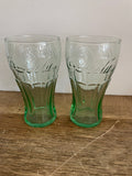 a* Set/2 Pair Green COCA COLA Glass Mini Glasses 4.5” H Drinking Glasses