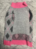 +* Dog Sweater Medium Pink & Gray Argyle Design 21.5” L