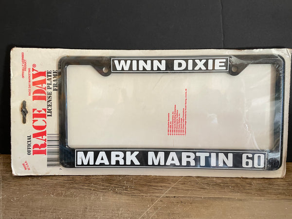 a* NEW Vintage Race Day License Plate Frame Winn Dixie Mark Martin 60 Black Sealed 1995