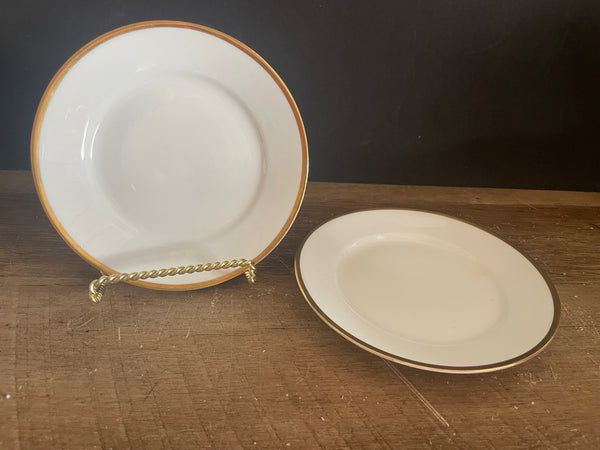 + Vintage Pfeiffer & Lowenstein Schlackenwerth Austria Empire II White China Gold Rim Set/2 6” BREAD PLATES 1940s