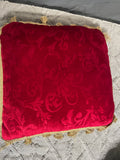+* Square 19” Royal Red with Gold Trim and Tassels Velour Velvety Pillow