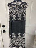 +^ Women’s Juniors Large Derek Heart Maxi Halter Dress Faded Black with White Damask Design