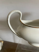 + Vintage Johnson Bros GROSVENER White China Gold Rim GRAVY BOAT 1920s England